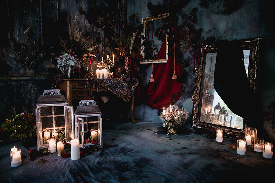 Low Lighting Gothic Bedroom with Candles