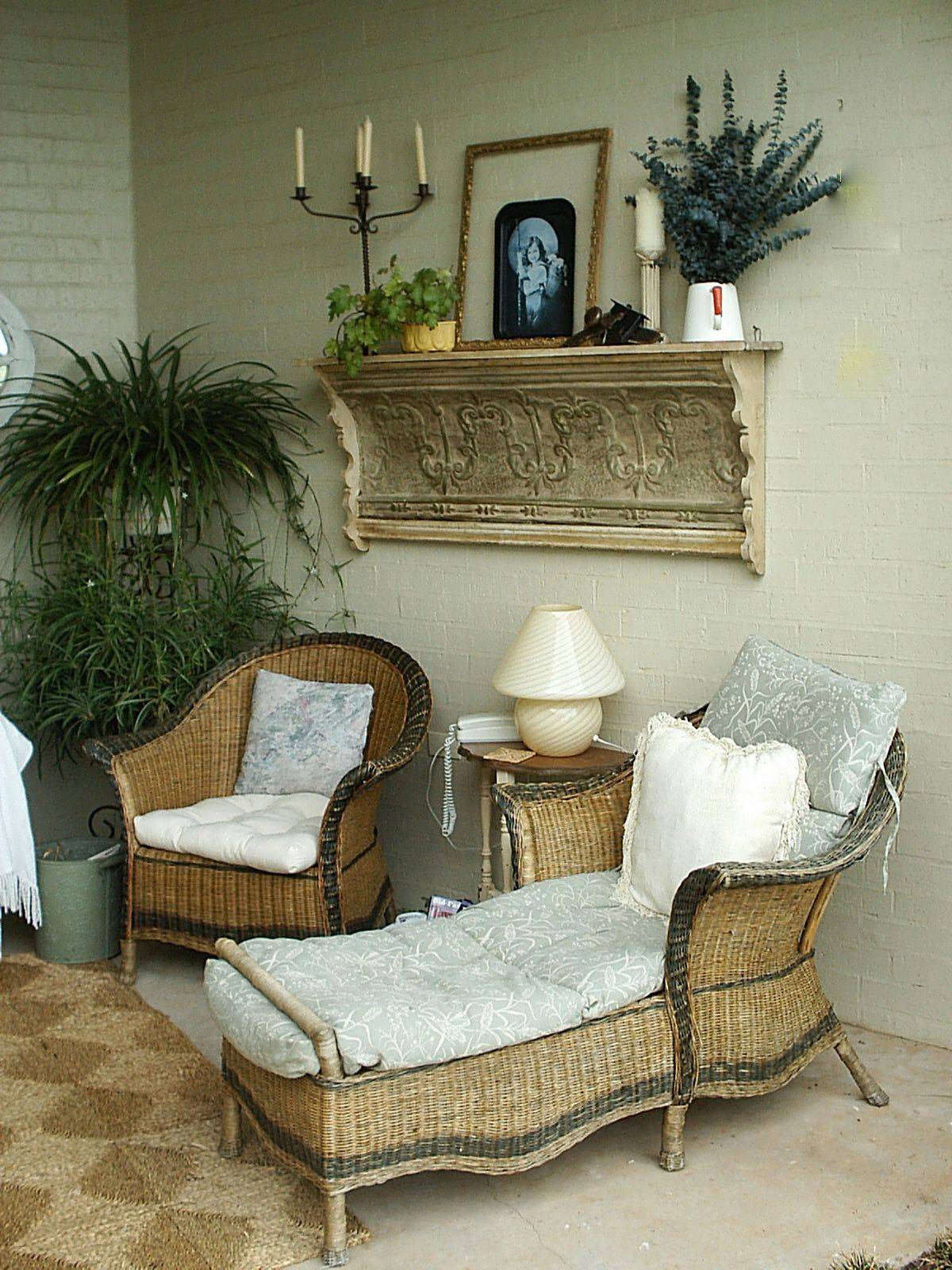 Modest shabby-chic porch design with a dash of eclectic charm thrown into the mix