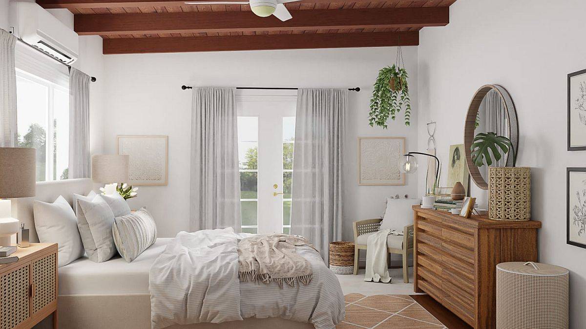 Neutral color scheme coupled with naural colors and finishes inside the modern bedroom