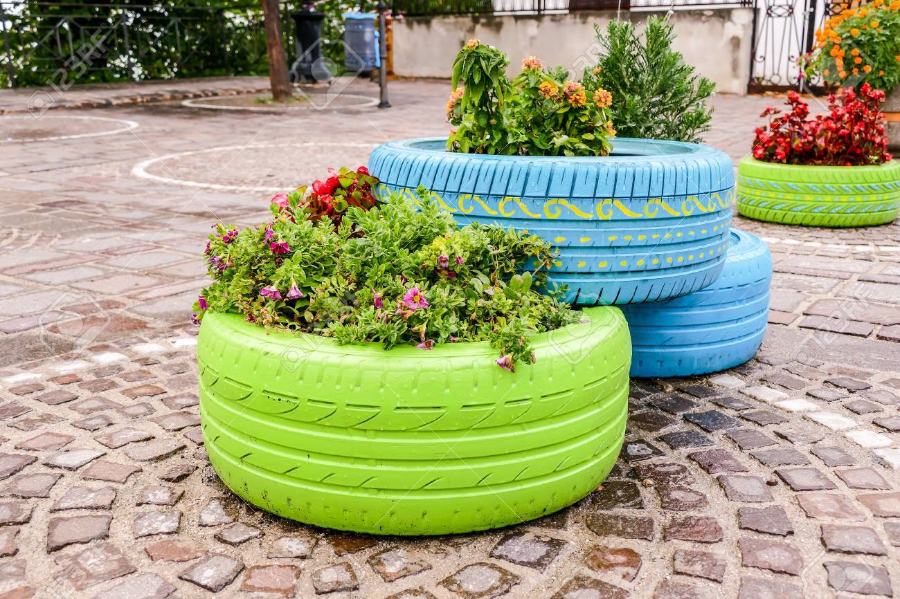 Painted Tyre Planter