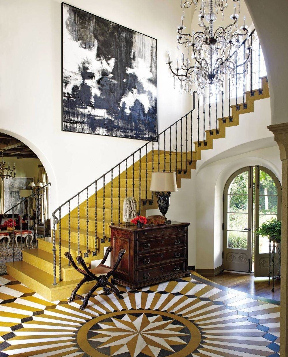 Patterned floor underneath staircase