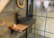 Rustic sink with wooden mirror