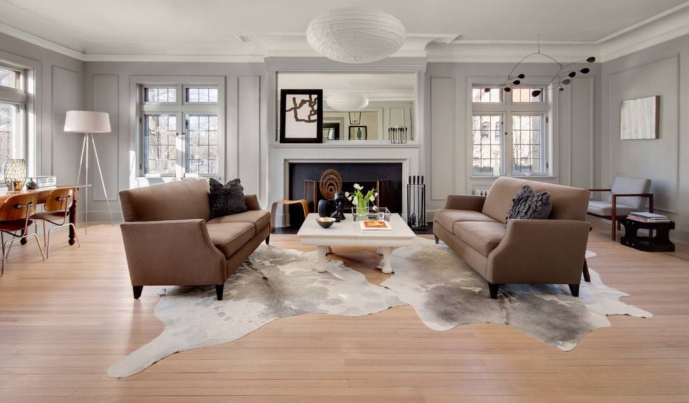 Cowhide rug in living outlet room