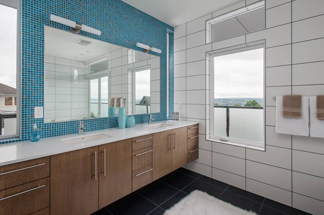 Spacious bathroom with large window