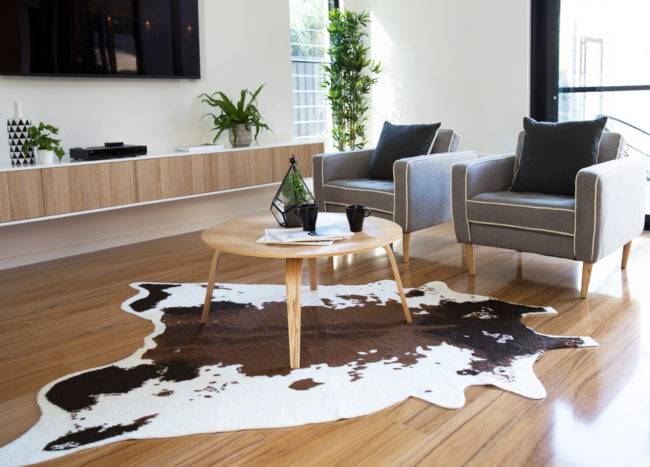 Metallic Cowhide Rug In Living Room