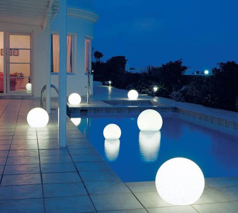 floating orb lights in pool