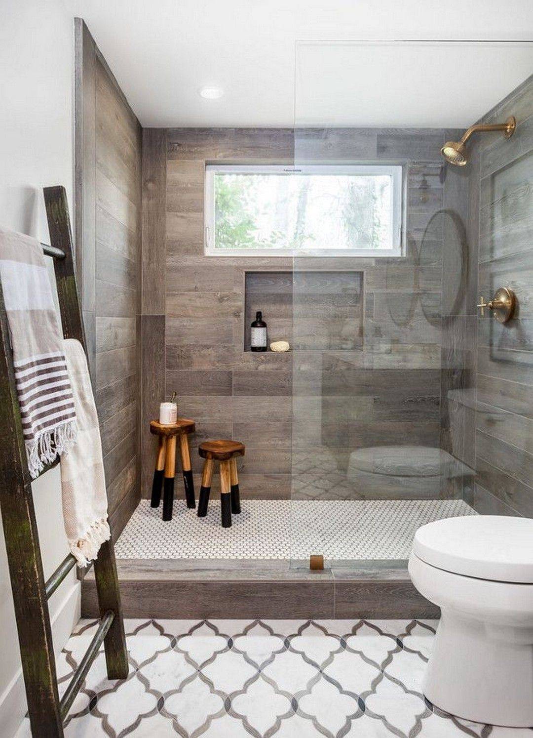Bold Mosaic Tile Wall With Wood Tile Wall