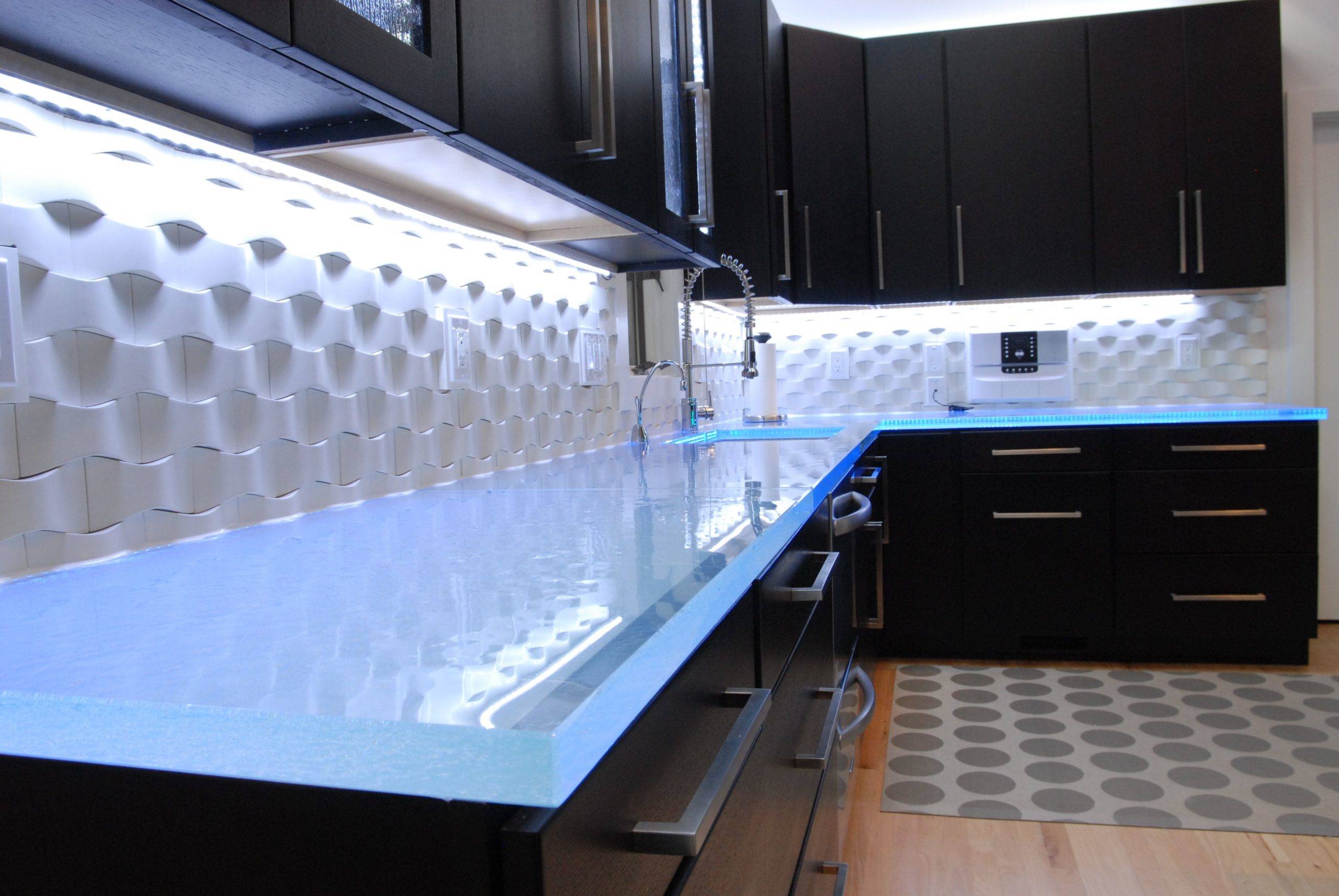 Dark Cabinetry with Glass Countertop