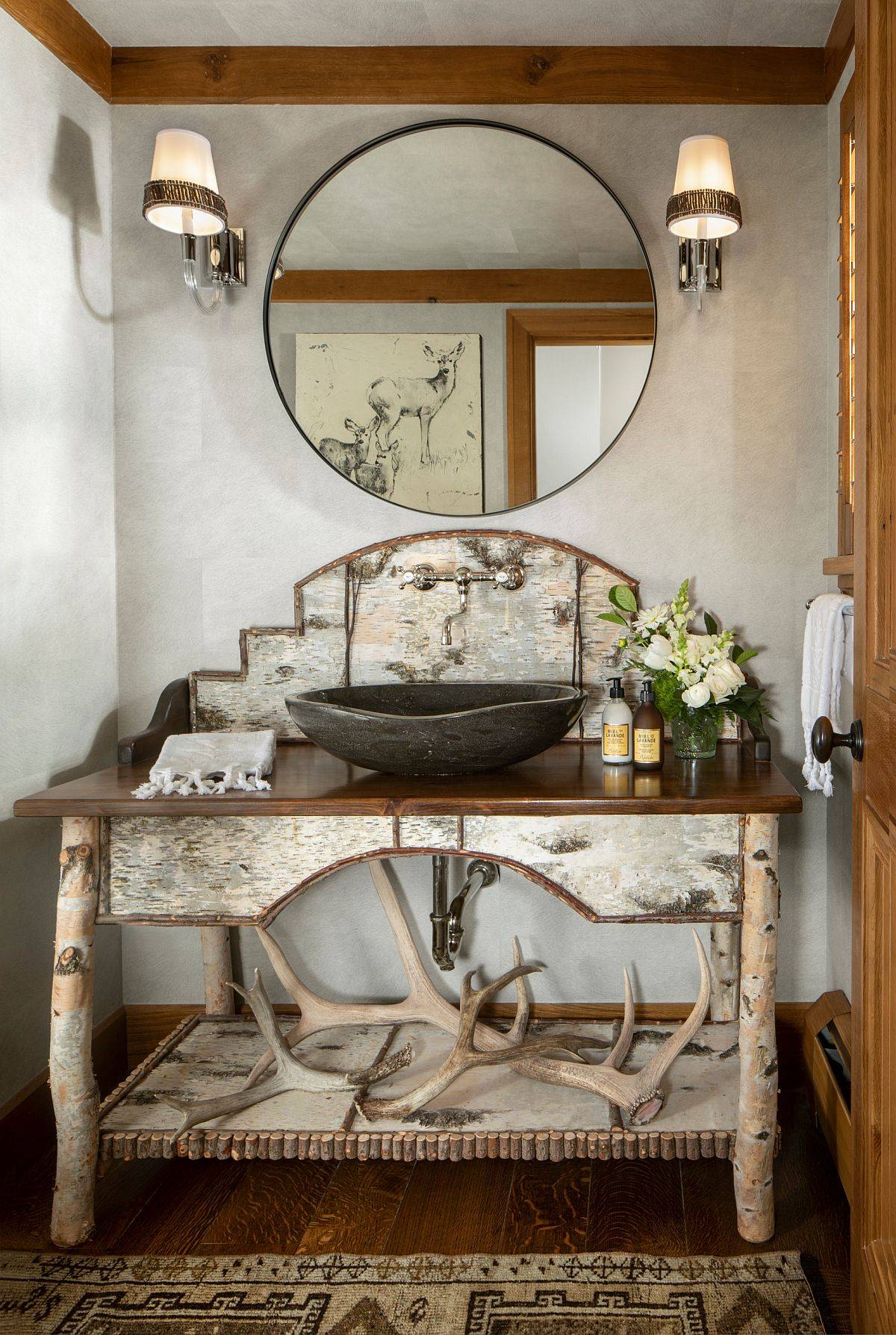 Discover your personal style in the dashing modern rustic powder room