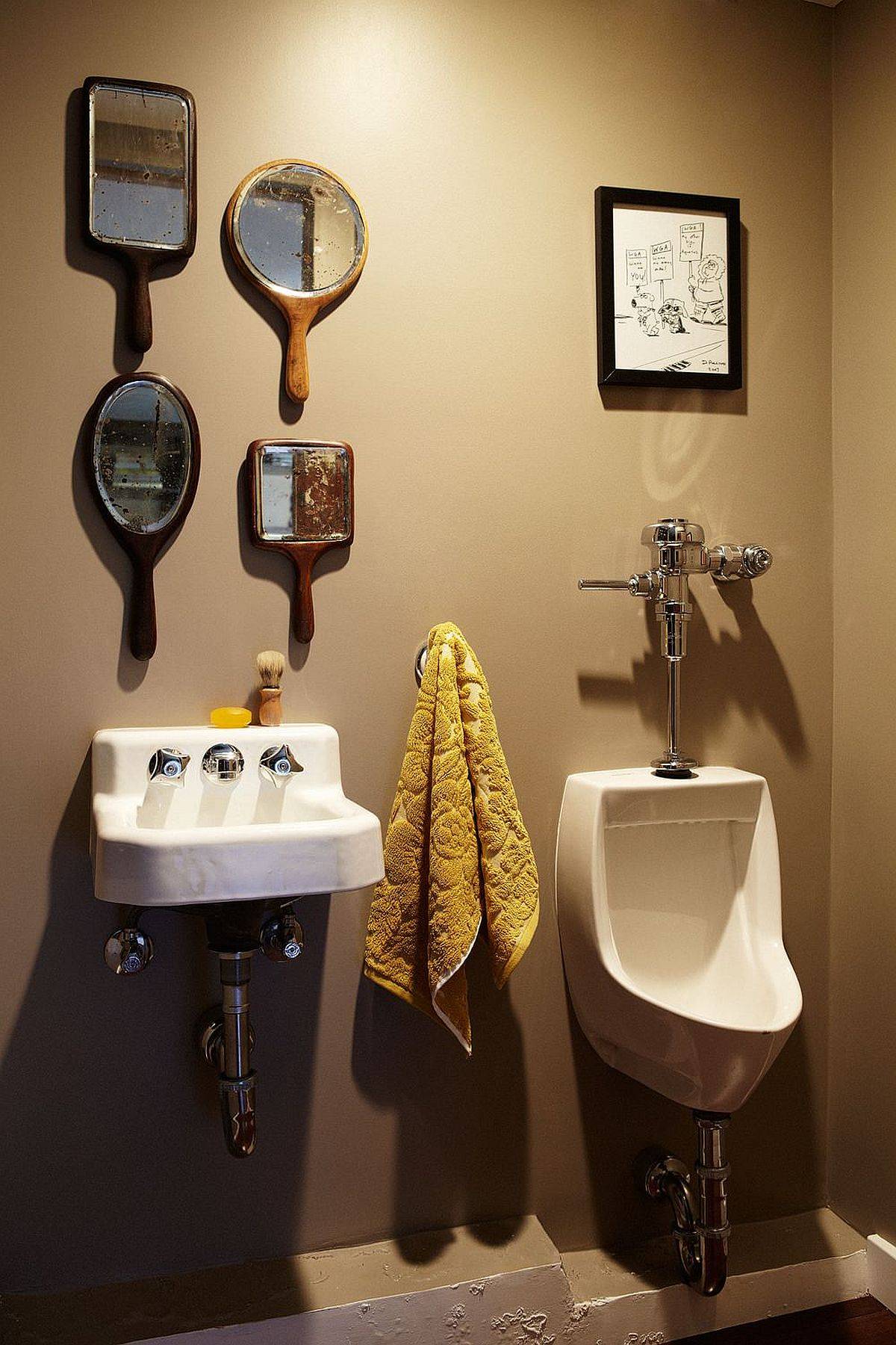 Eclectic powder rooms need not always be flooded iwth color