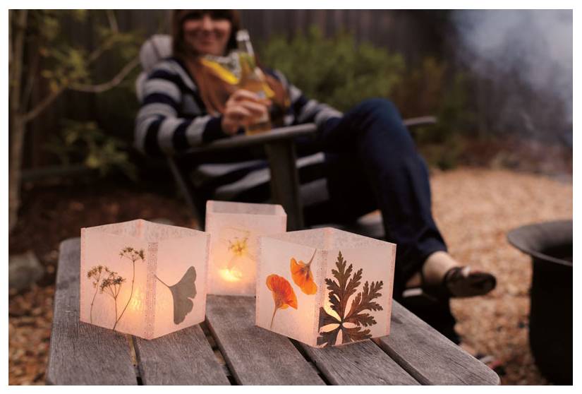 wax paper lanterns with leaf and flower imprints