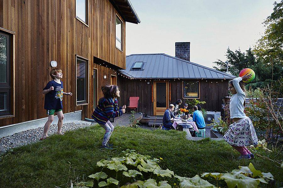 Gorgeous and family-friendly central courtyard of the renovated Seattle home from the 50's