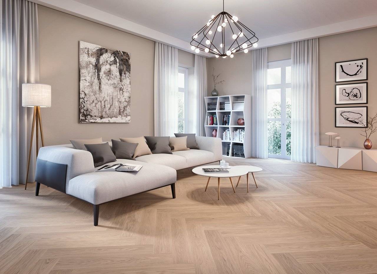 herringbone wood floor living room