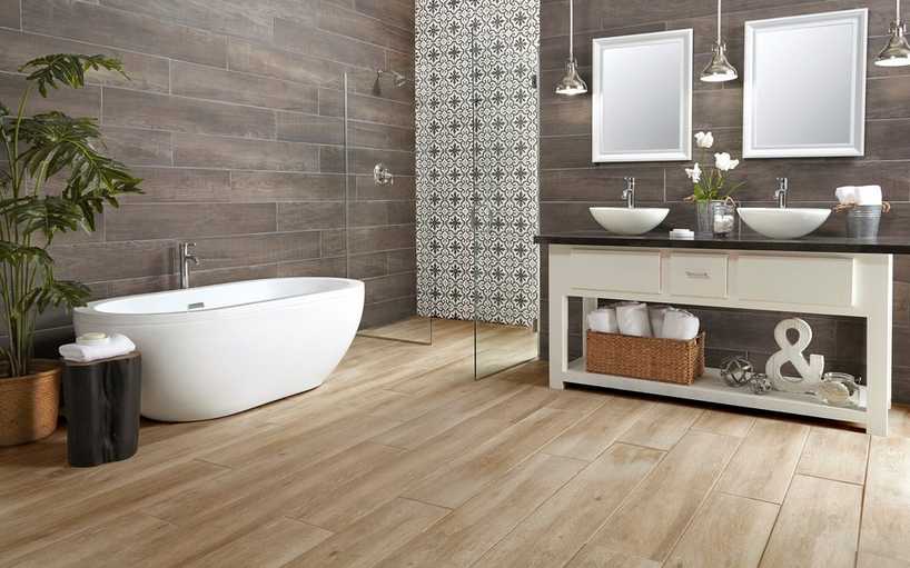 wood plank tile bathroom design