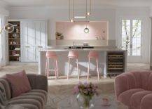 Pink Cushioned Stools and Pendant Lamps