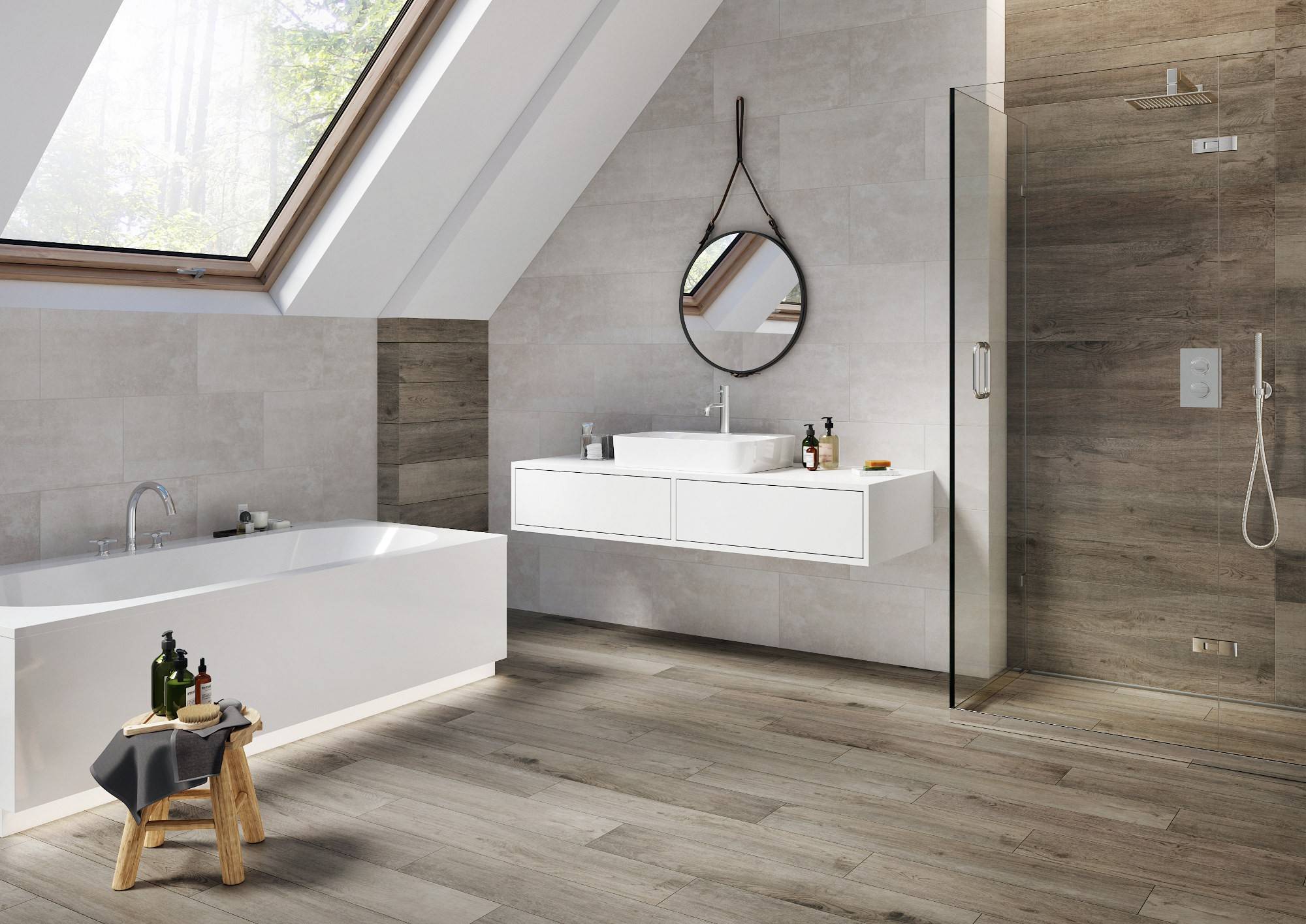 Plank Like Wood Tile Bathroom.