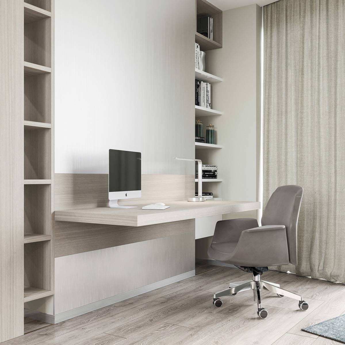 Simple Designed Office With Open Shelving