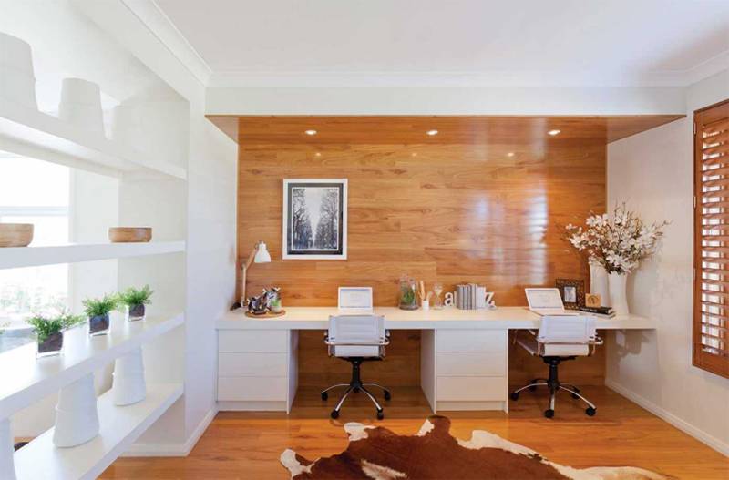 Stylish Office With Wooden Wall