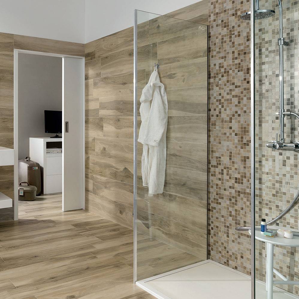 wood plank tile bathroom design