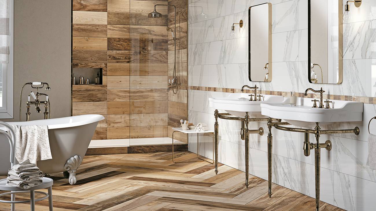 Expand Your Design Horizons With These Wood Tile Bathroom Ideas   Wood Tiles In Different Patterns 78969 