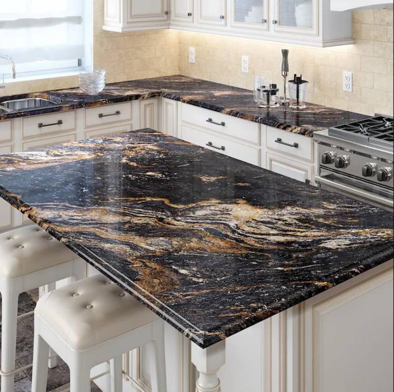 black and gold granite kitchen countertop