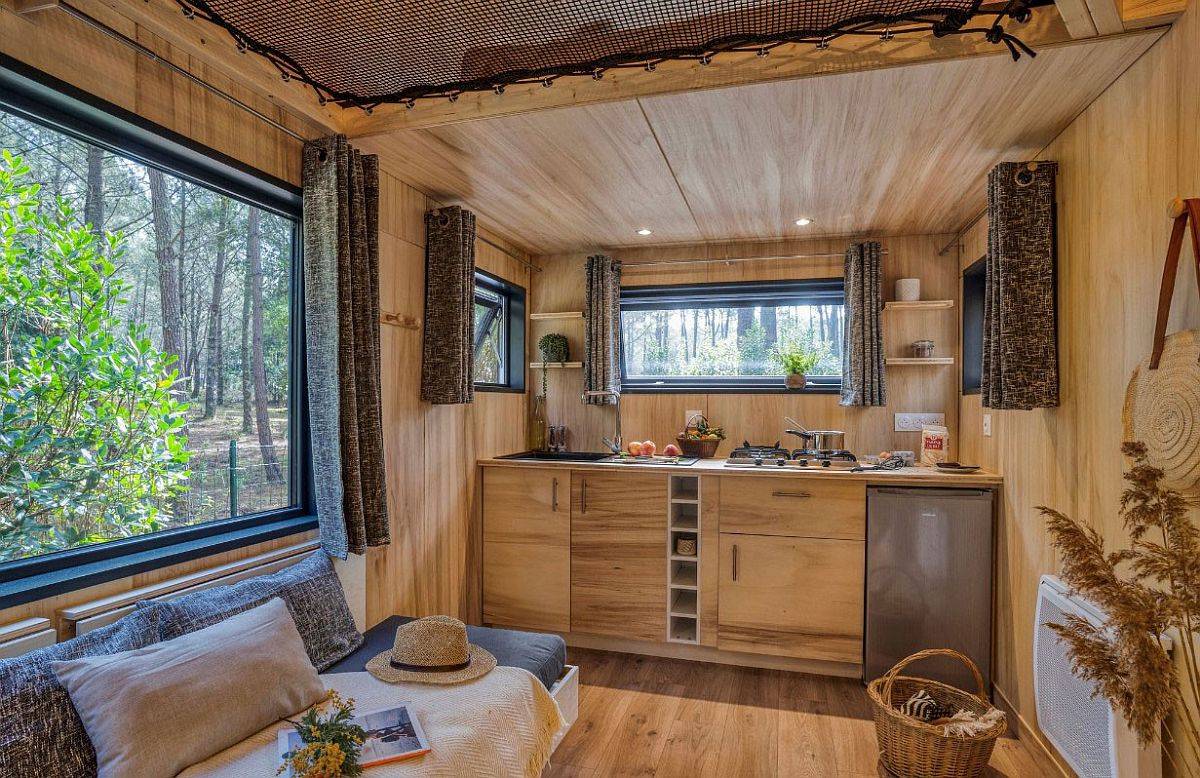 Tiny kitchen of the fabulous holiday home in France that is just 30 square meters in size