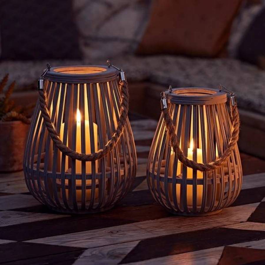 wooden weave lantern on patio