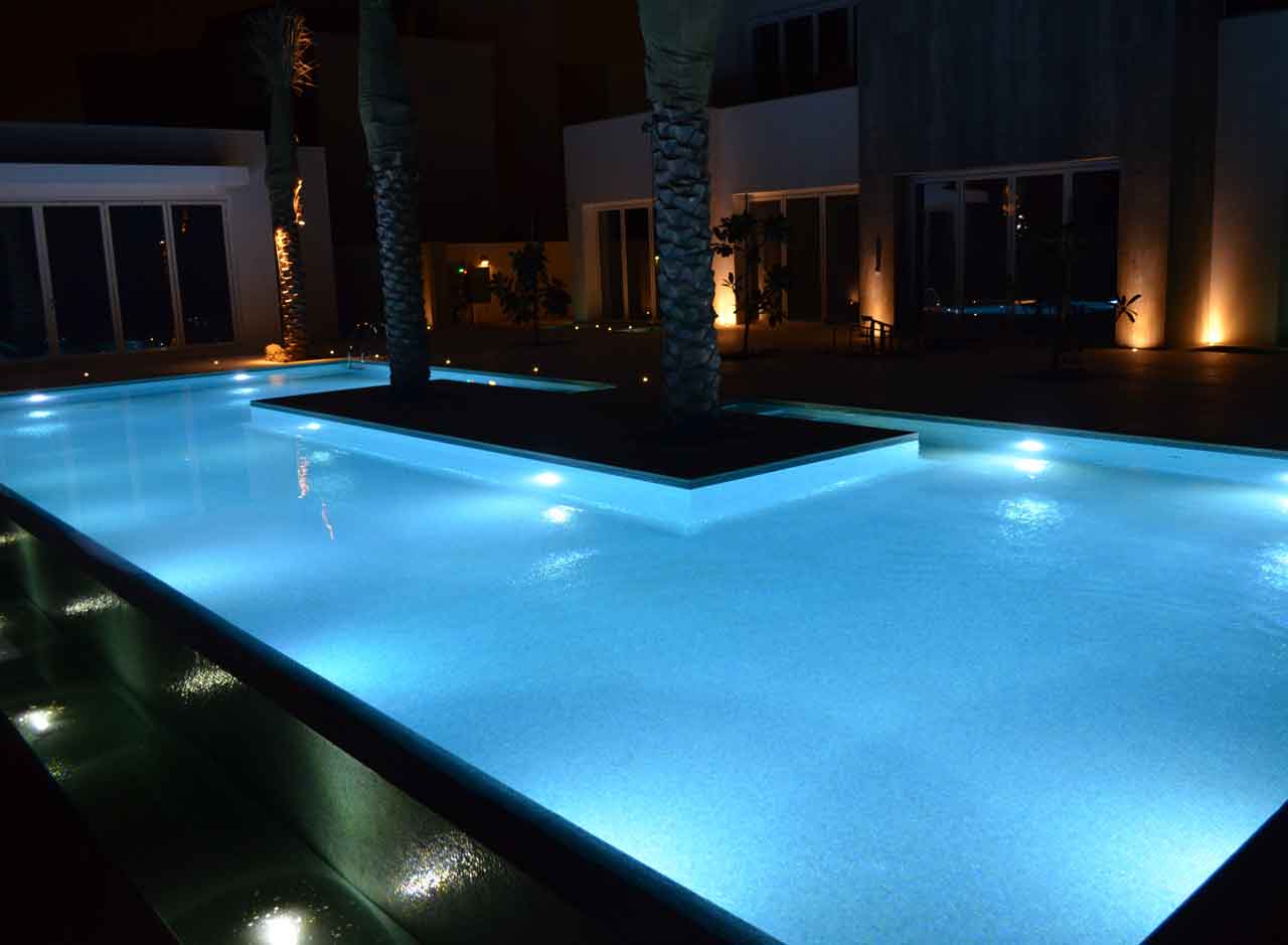 modern swimming pool with under the water lighting