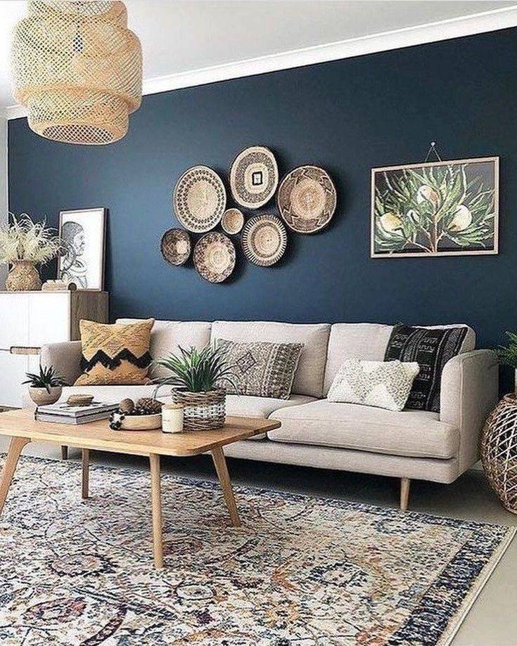 navy blue accent wall living room