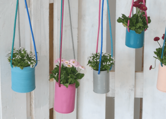 repurposed paint cans for hanging planters