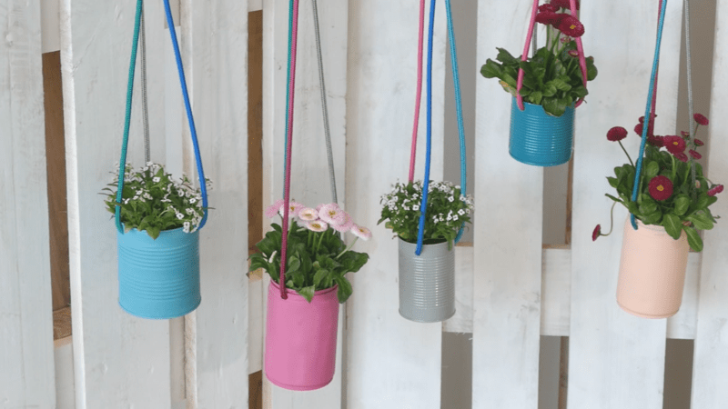 repurposed paint cans for hanging planters 