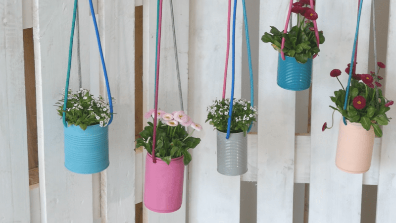 repurposed paint cans for hanging planters