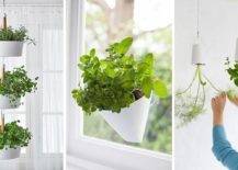 white hanging stacked planters