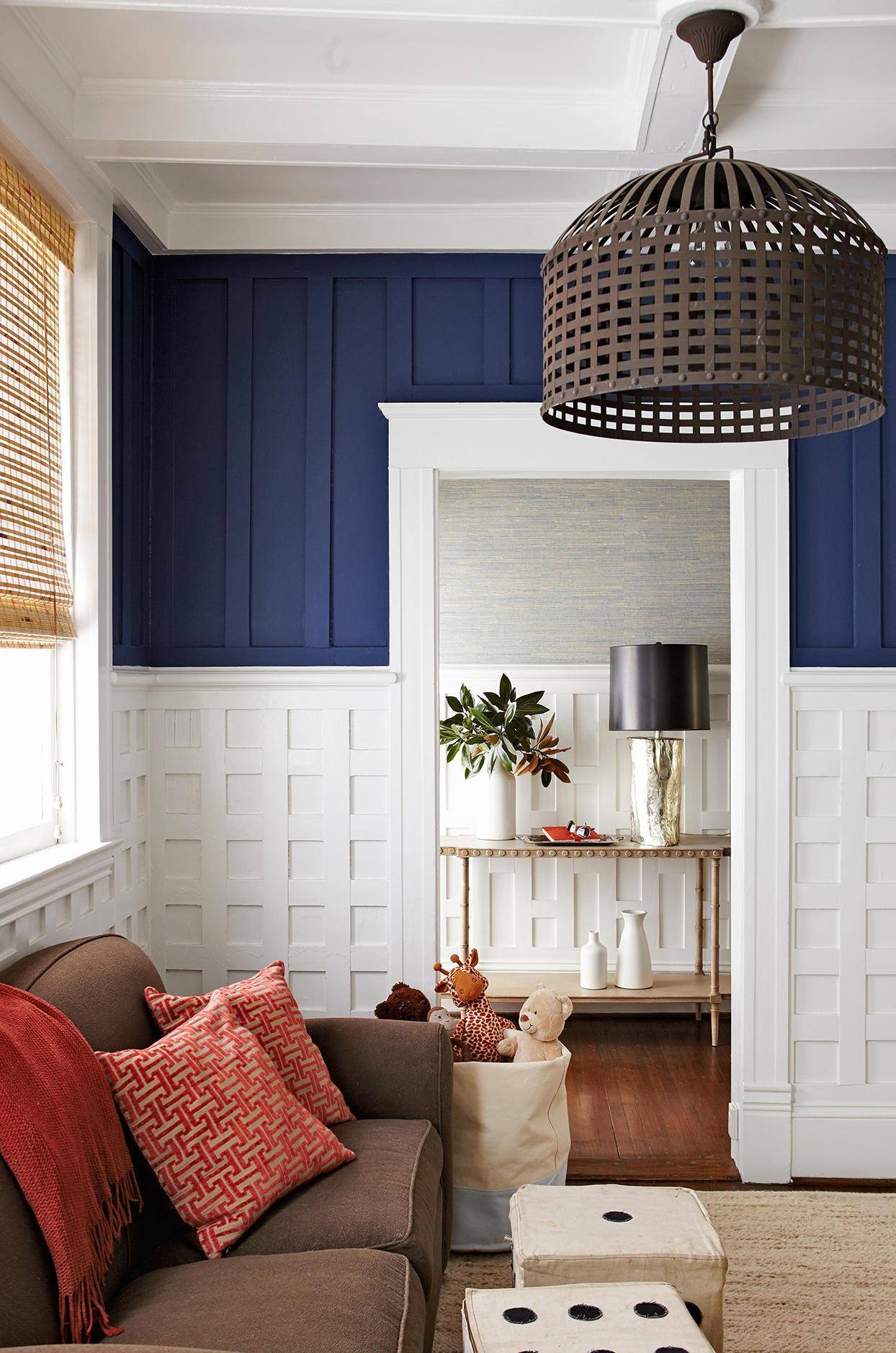 Blue and white accent wall