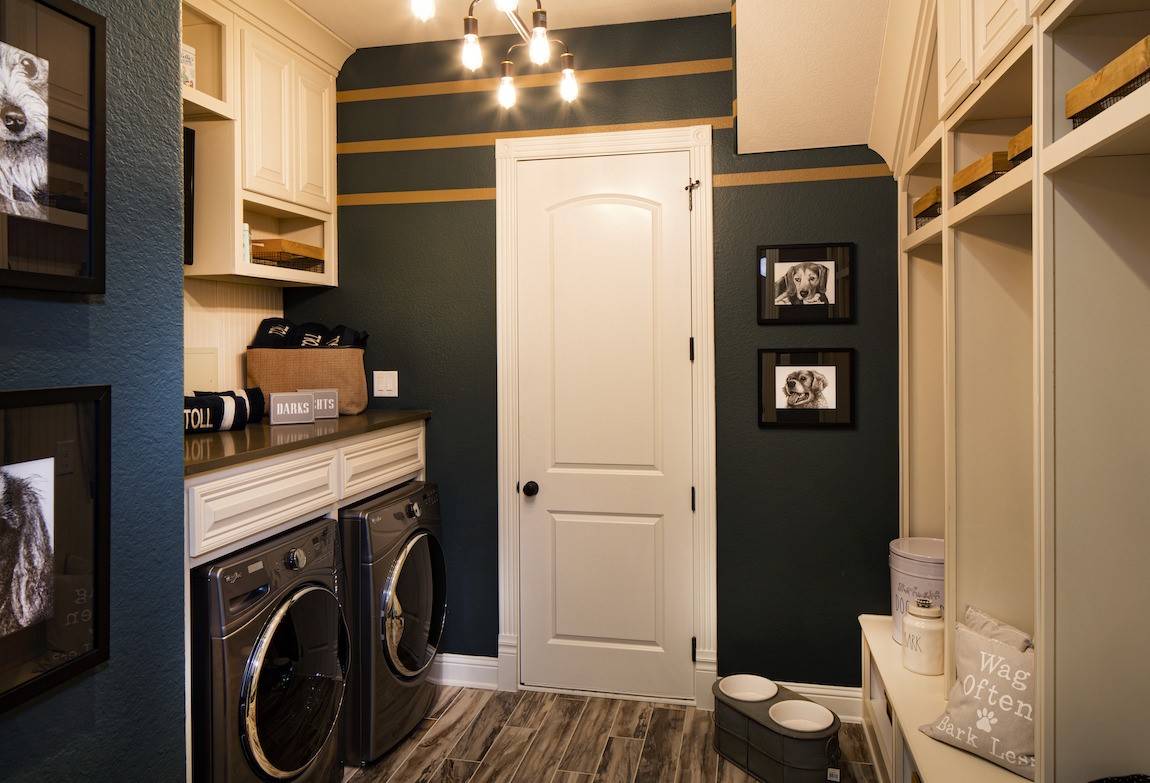 Laundry room with dark paint