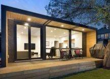 modern black and wood container home