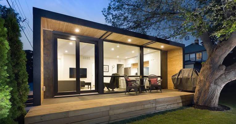 modern black and wood container home
