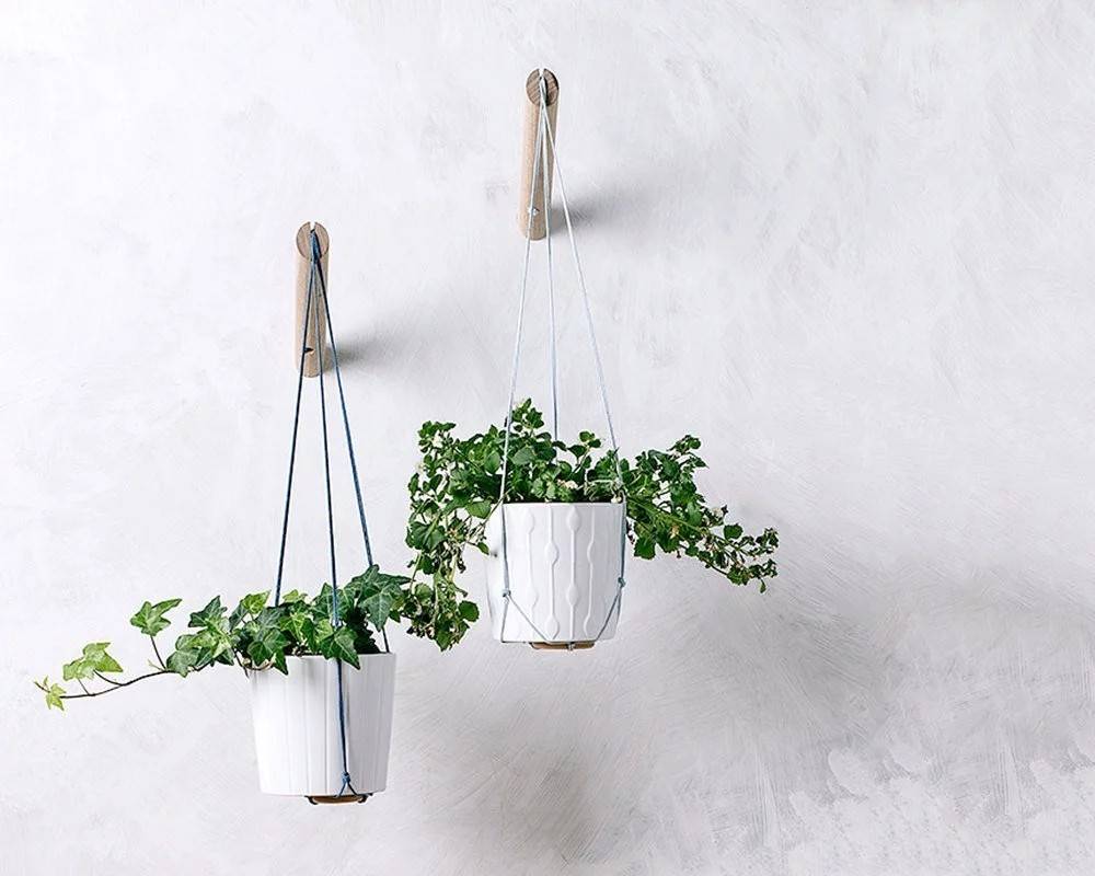 white macrame hanging planter