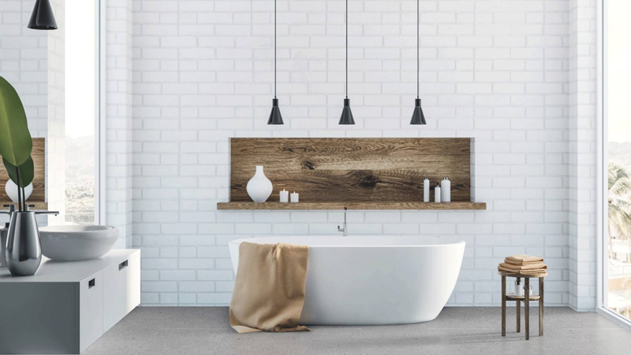 Large white soaking tub