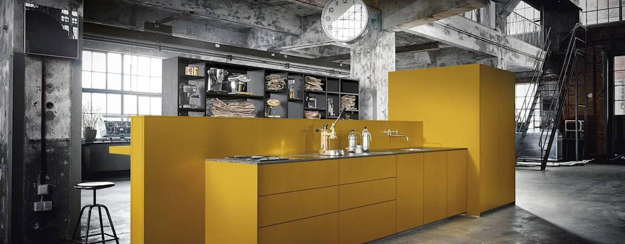 mustard yellow kitchen set up 