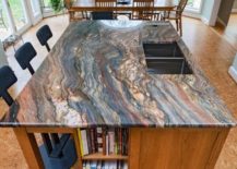 multi-colored granite kitchen island