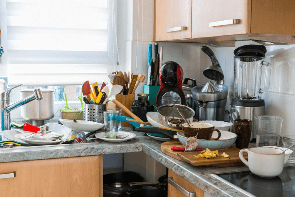 messy kitchen after dinner preparation