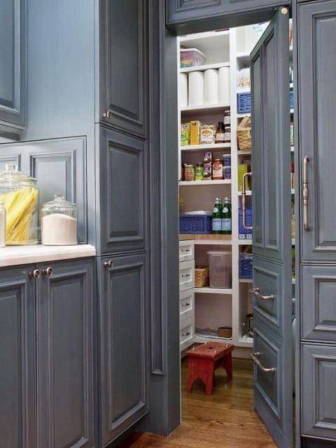 walk-in pantry with floor-to-ceiling rows of shelf