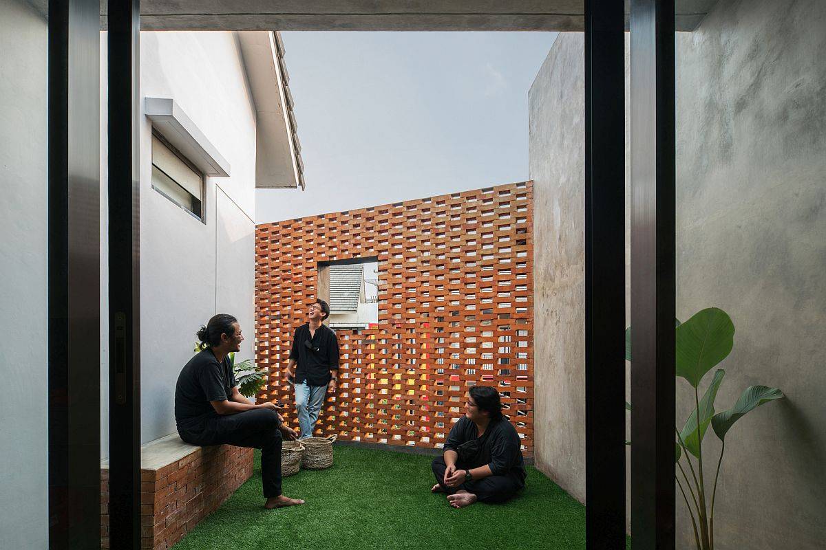 Covered courtyard of the home offers a sheltered personal escape