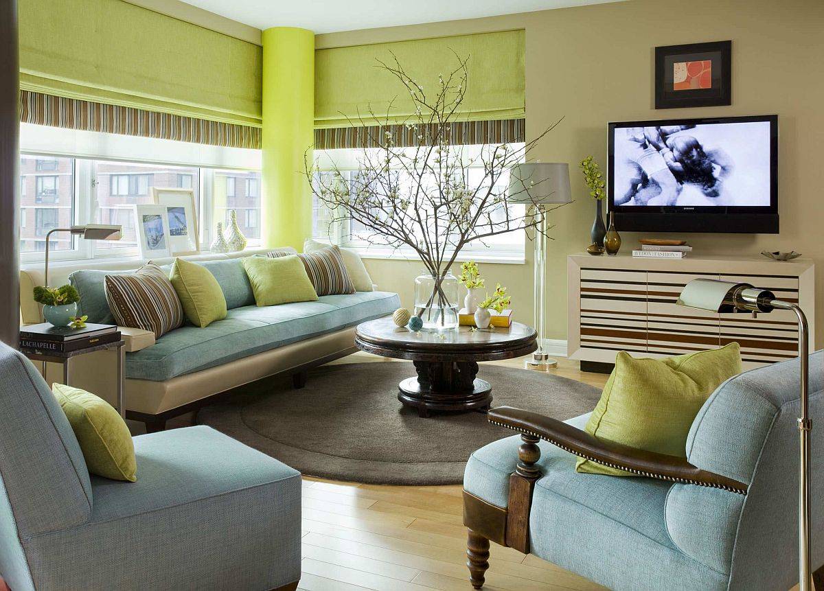 Find space for blue and green accents in the living room