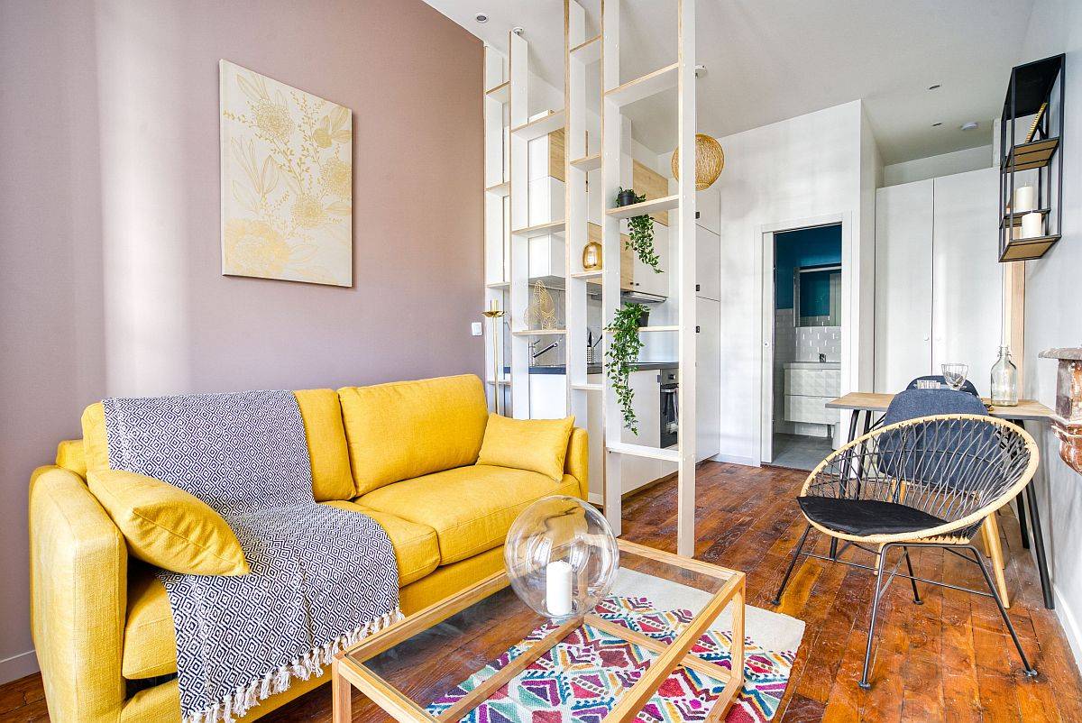 Small 18 square meter studio apartment in Lyon created from a larger 60 sqm apartment