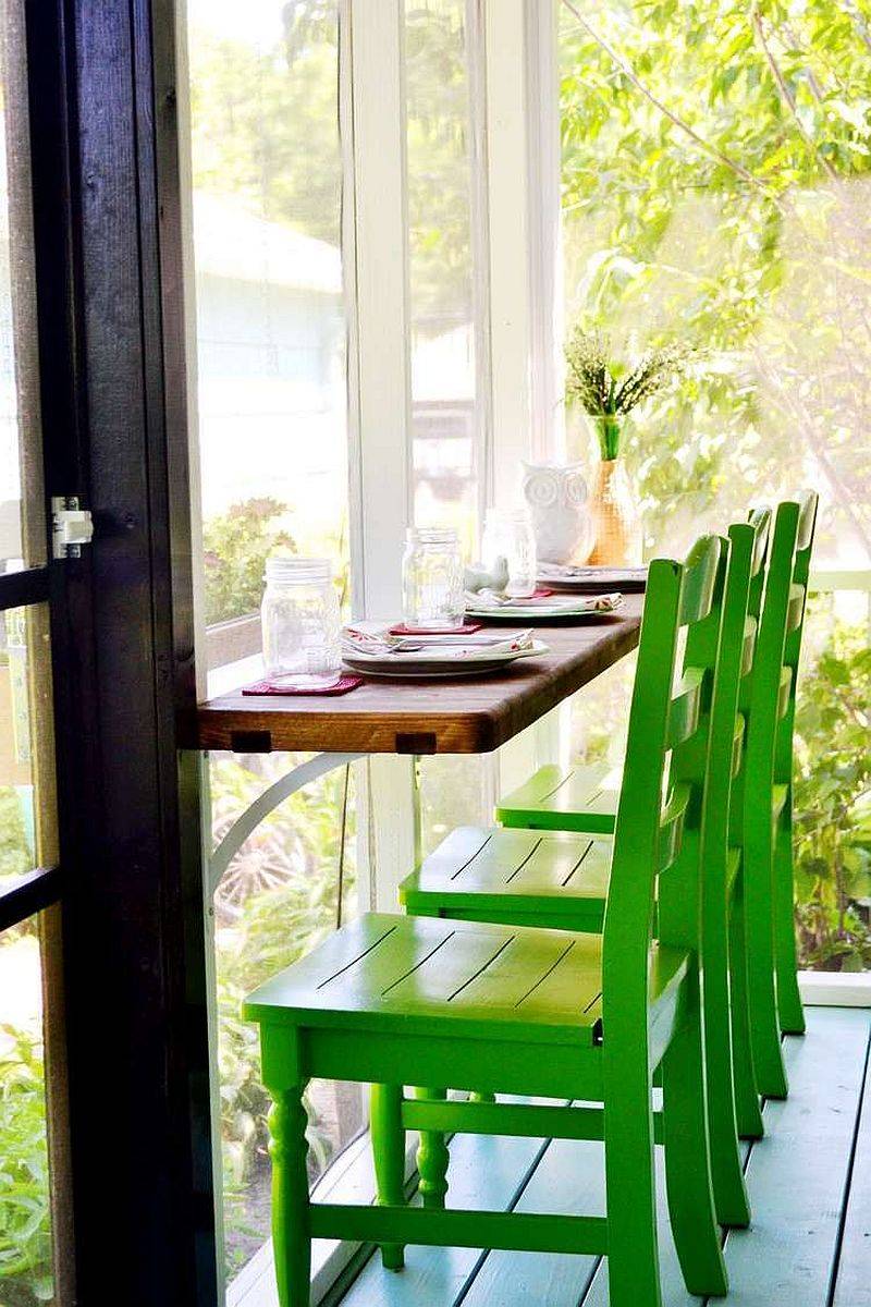 Think of space beyond the kitchen isladn for the slim wooden breakfast bar