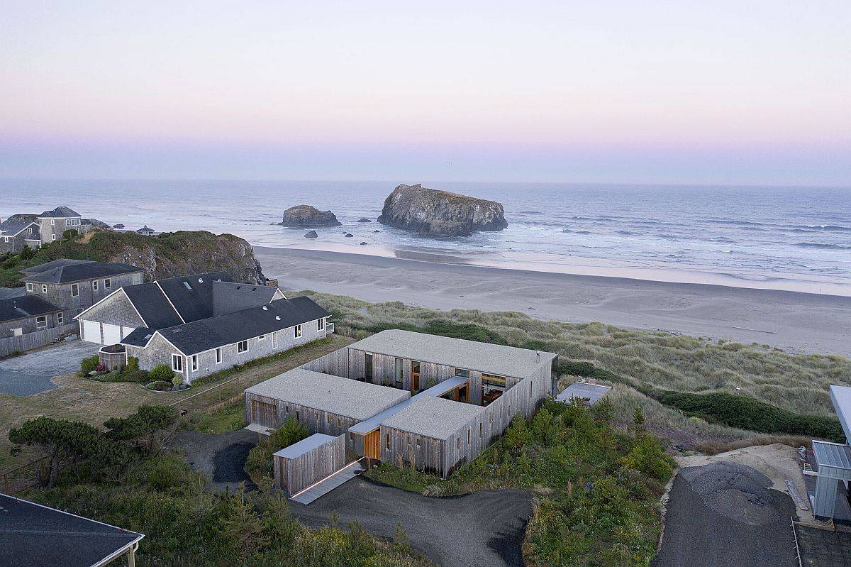 View of the unique Oregon beach house from above