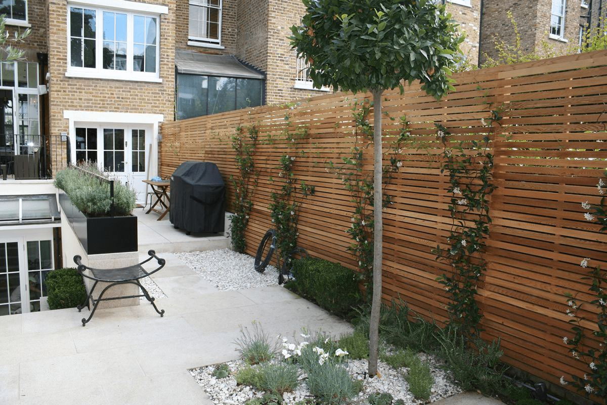 wooden privacy fence with ivy