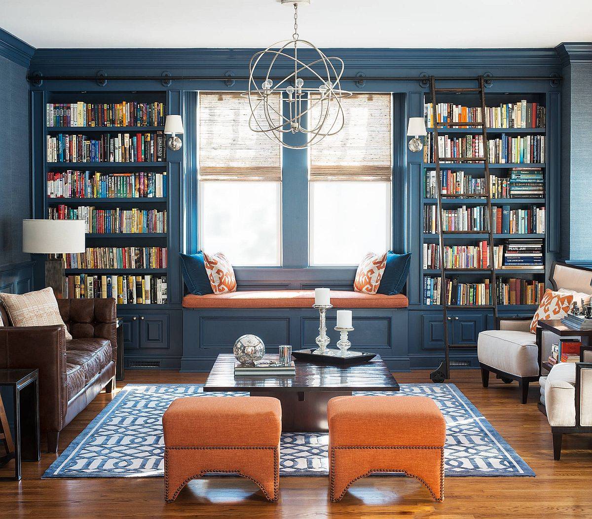 Books always add visual warmth to the modern living room